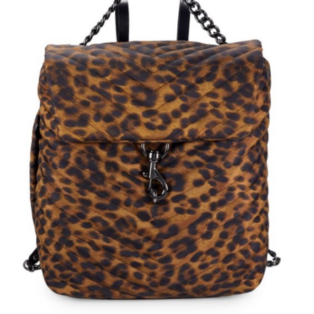 REBECCA MINKOFF Edie Leopard Chevron Chain Backpack